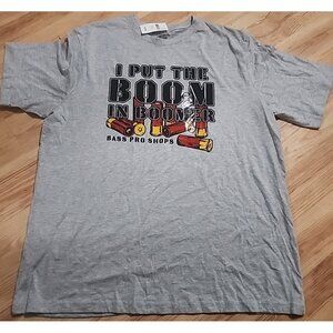 NWT Mens Gray  I Put The Boom In Boomer Bass Pro T-Shirt Size XL Shotgun Shells